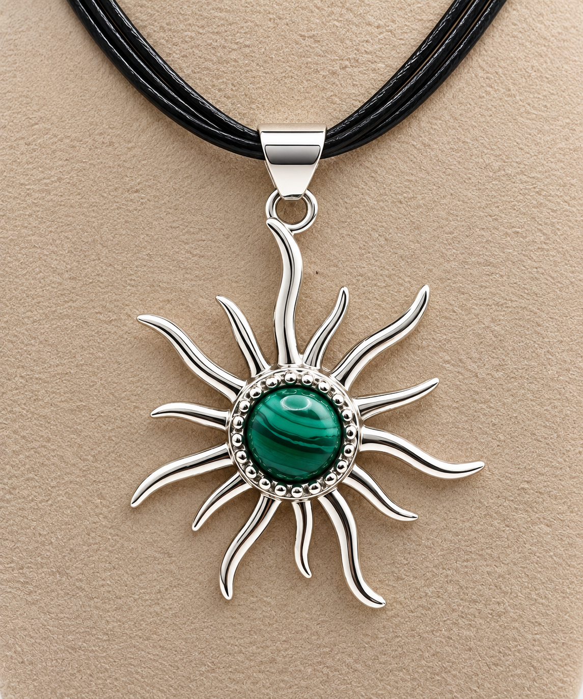 Malachite & 950 Silver Sun Pendant Necklace