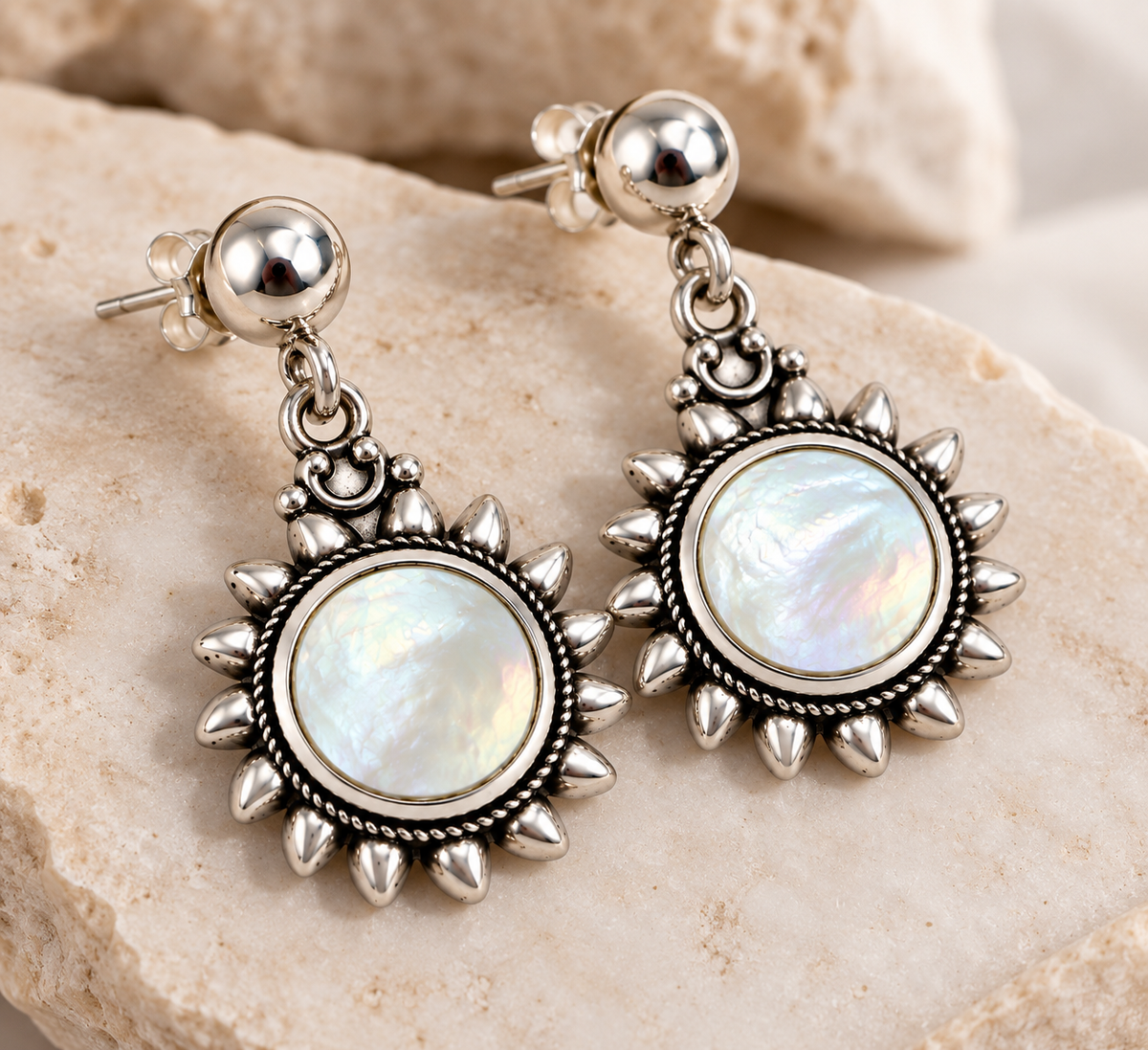 Mother of Pearl & Silver 950 Sunburst Earrings