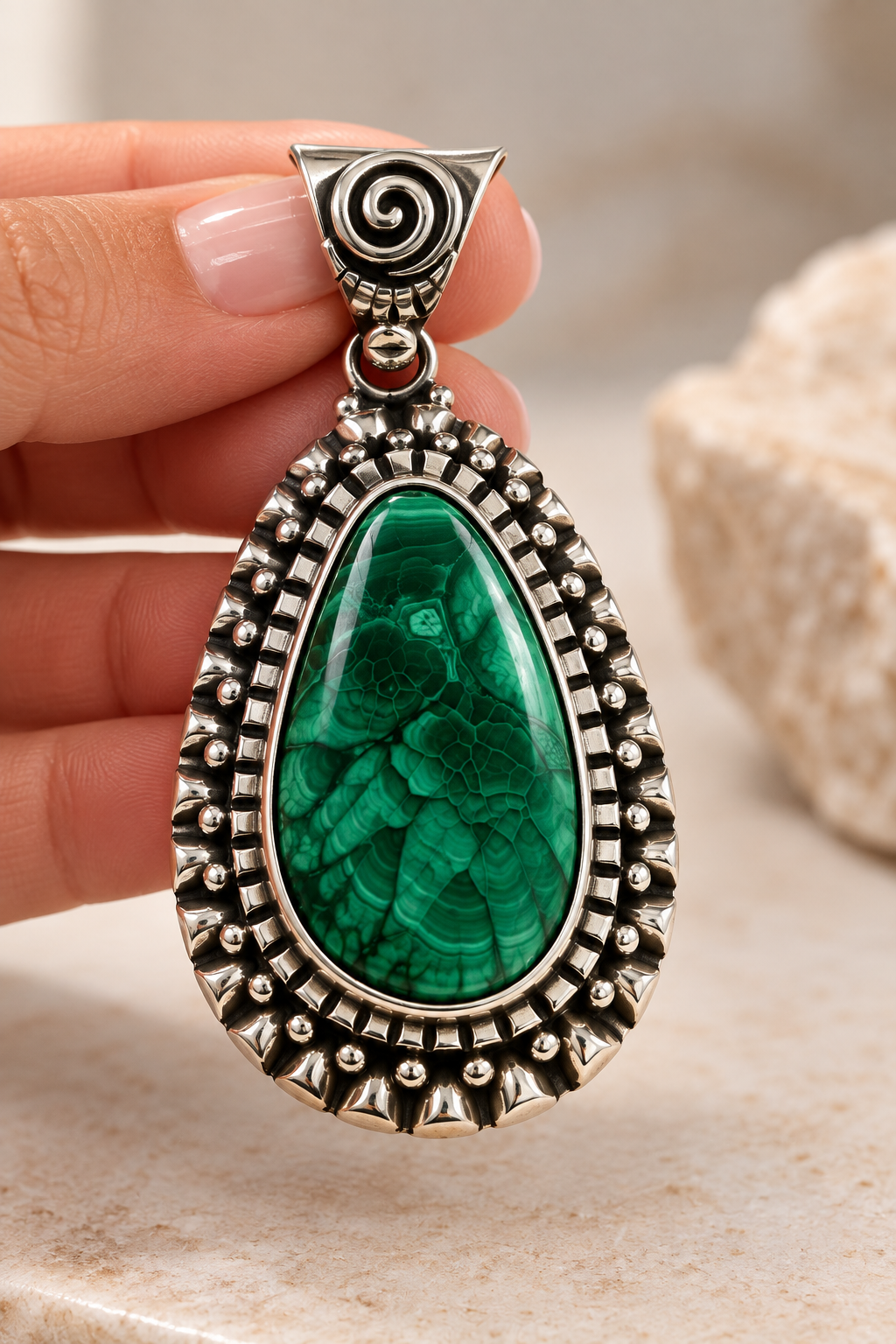 Malachite & Silver 950 Pendant