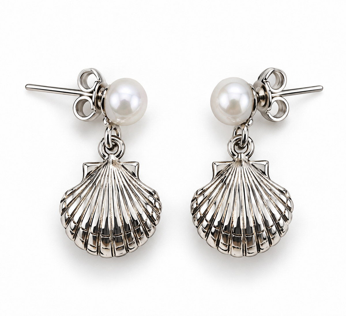 Pearl & Silver Seashell Earrings – Silver 950