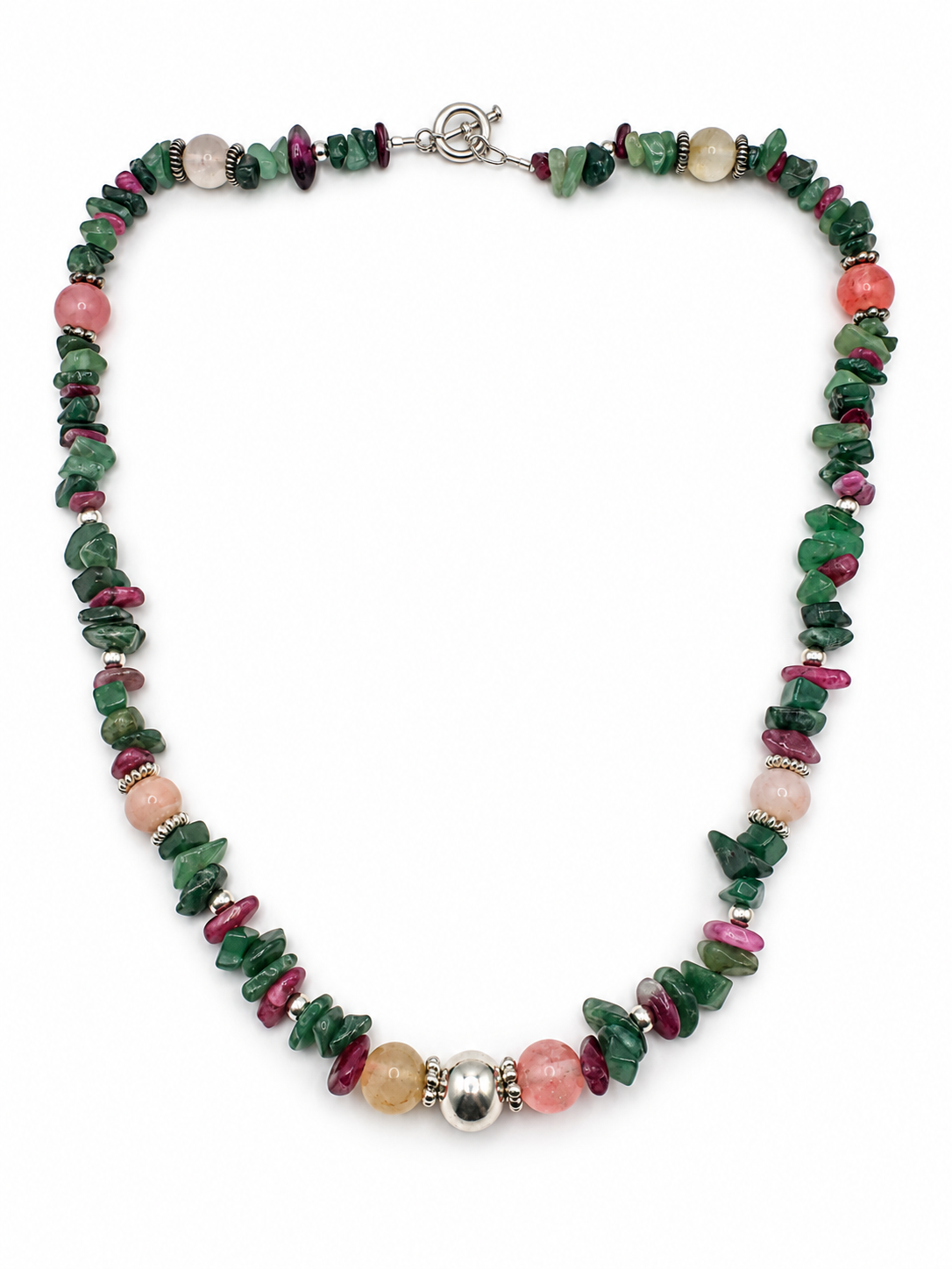 Rose Quartz, Green Aventurine & Fluorite Necklace — Silver 950