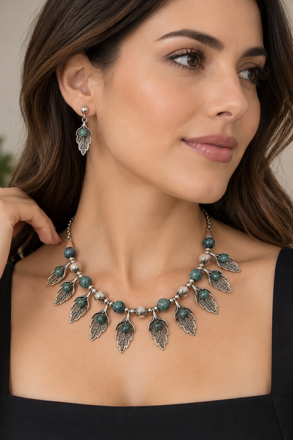 Sodalite & 950 Silver Leaf Statement Necklace