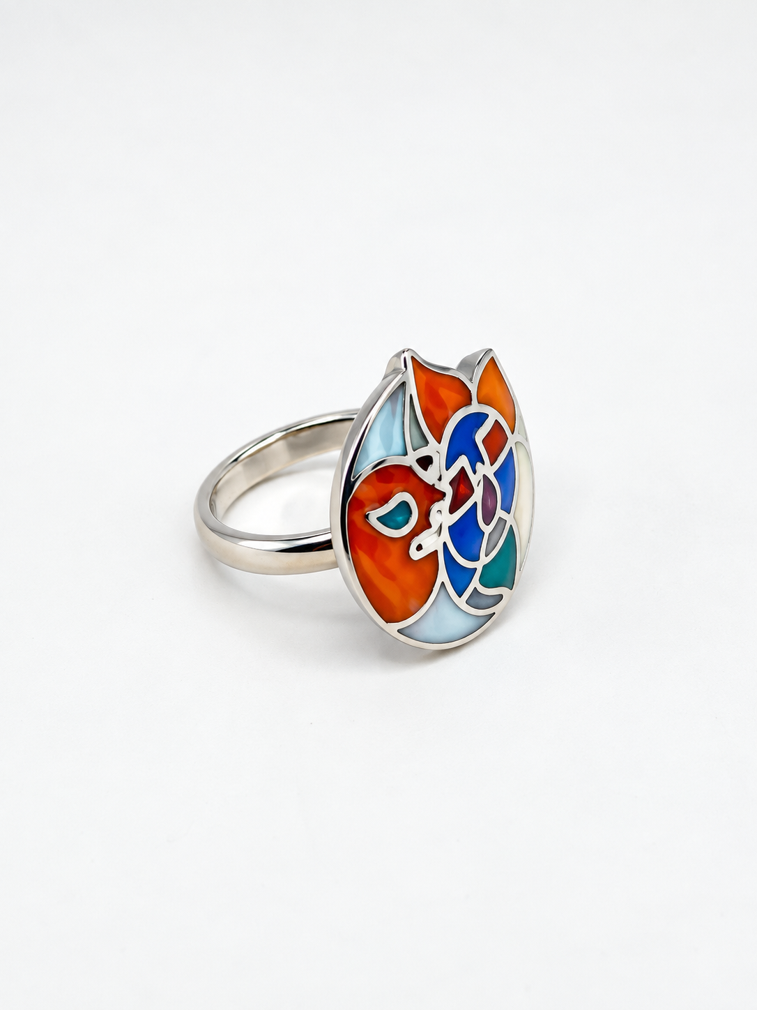 Gemstone Inlay Silver 950 Ring