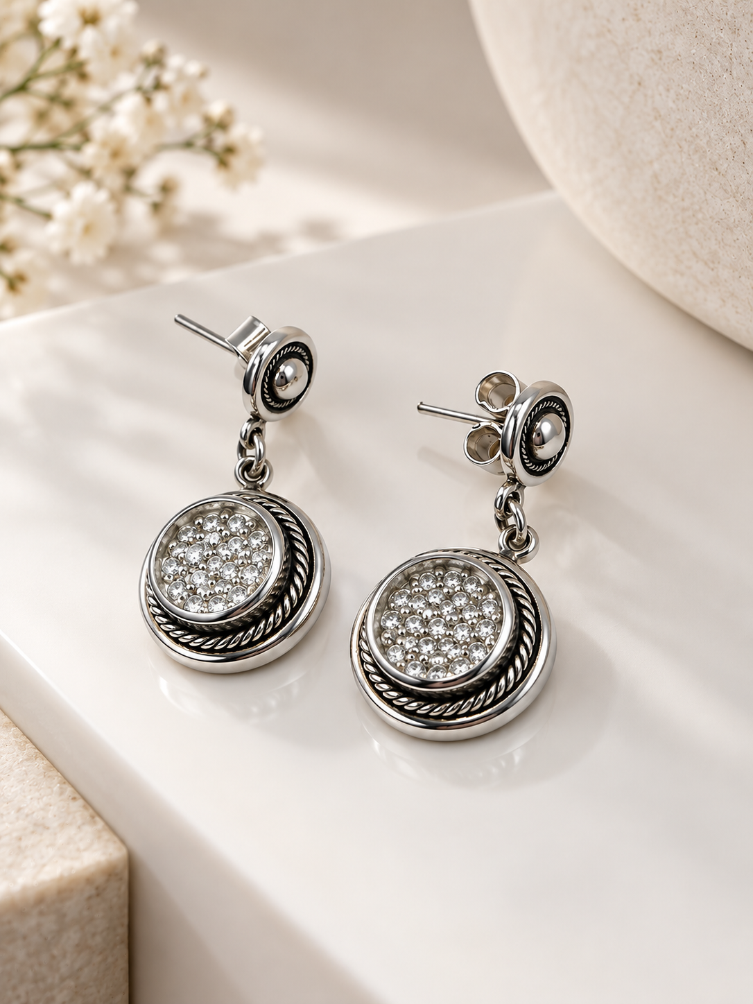 Silver 950 Circular Pendant & Earrings Set