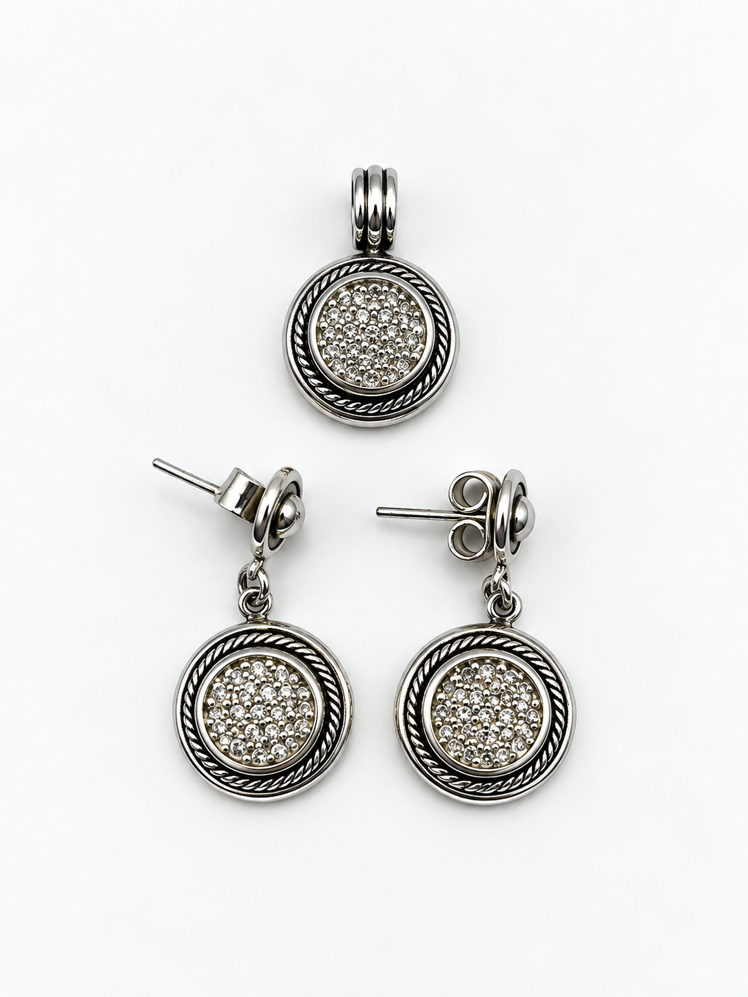 Silver 950 Circular Pendant & Earrings Set