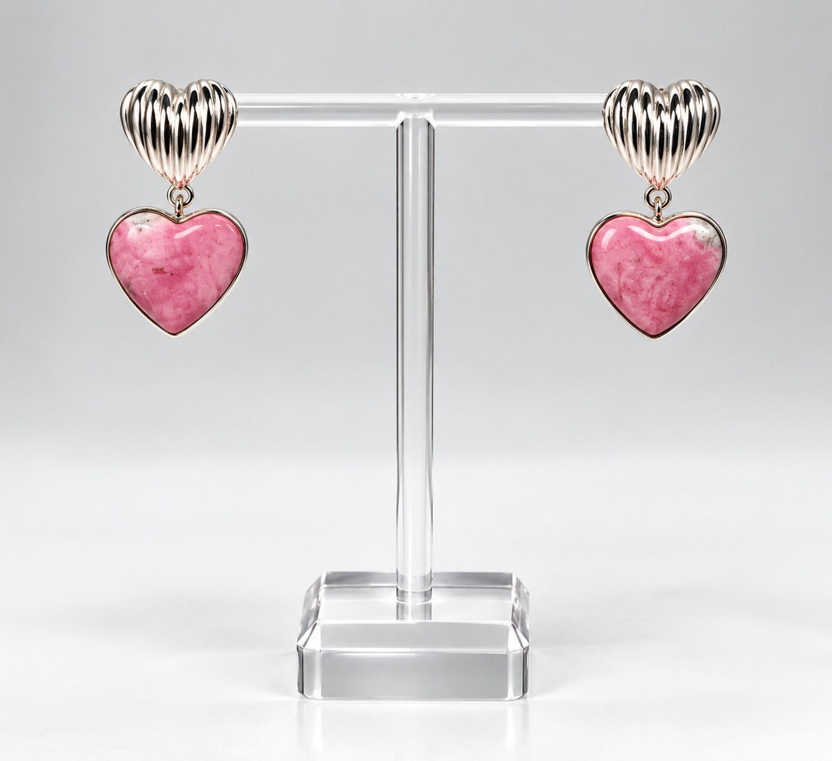 Rhodonite Heart Earrings – Silver 950