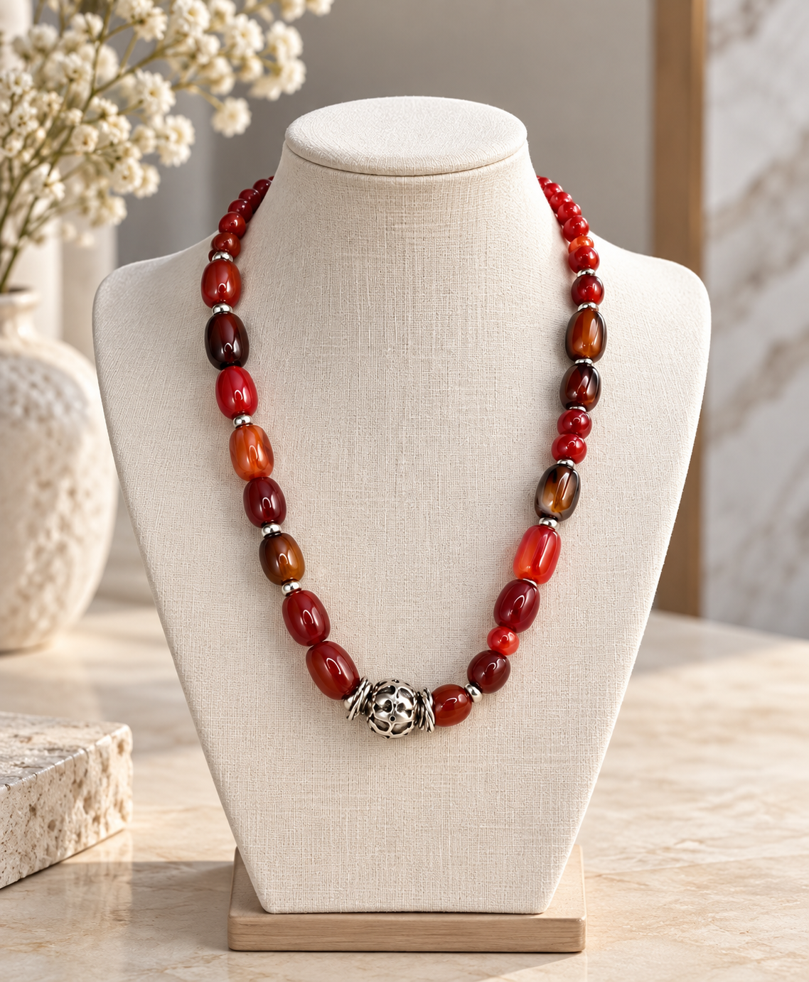 Natural Agate & Silver 950 Necklace
