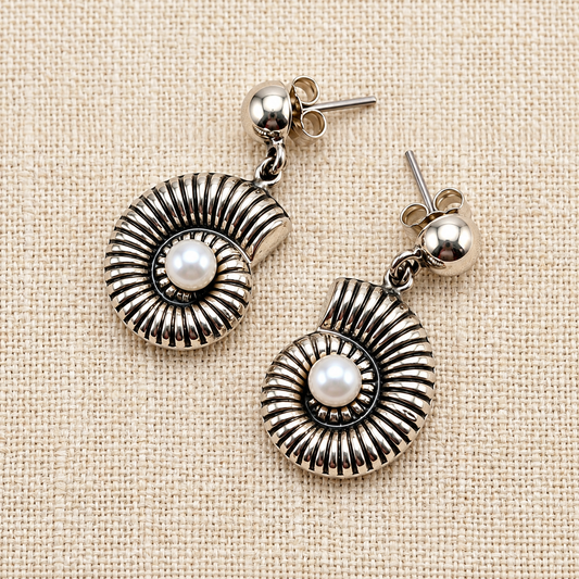 Pearl Seashell Silver 950 Drop Earrings