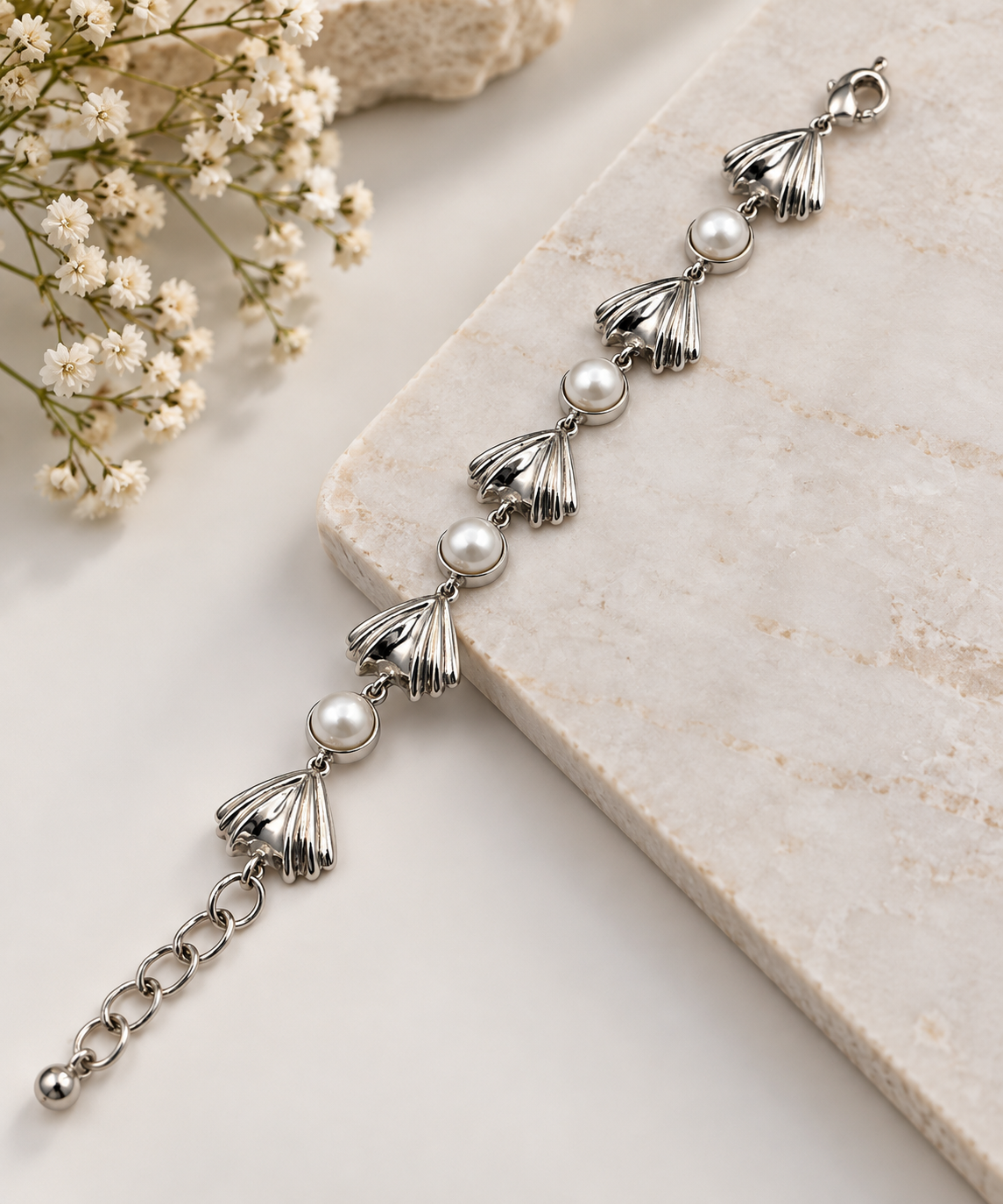 Silver 950 & River Pearl Statement Bracelet
