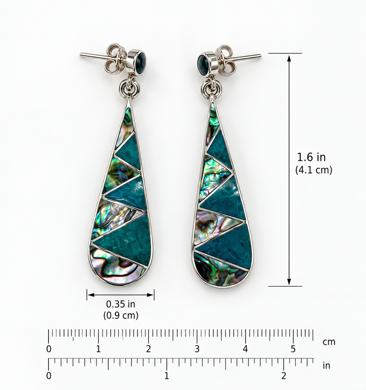 Abalone & Chrysocolla Silver 950 Drop Earrings