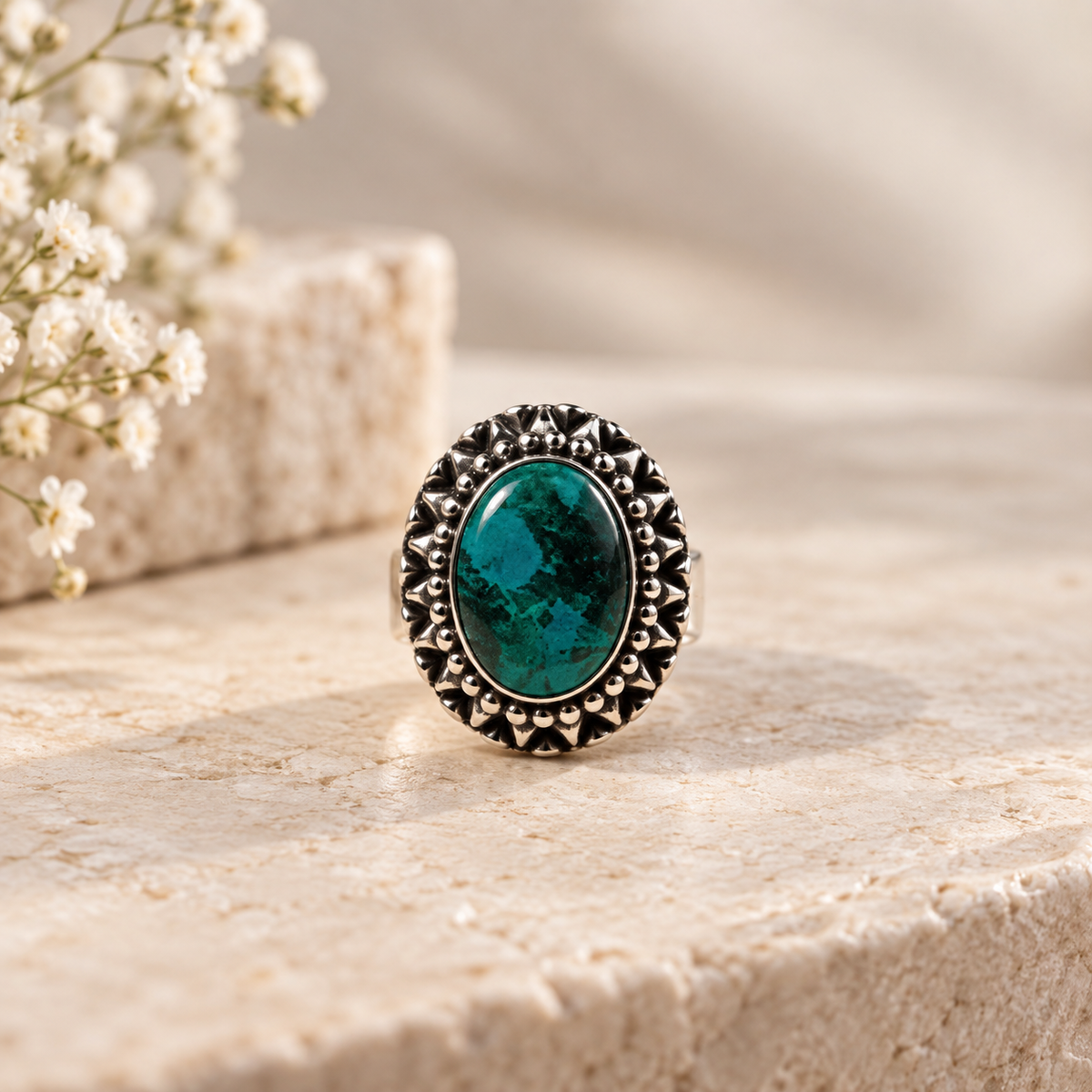 Peruvian Turquoise & Silver 950 Statement Ring