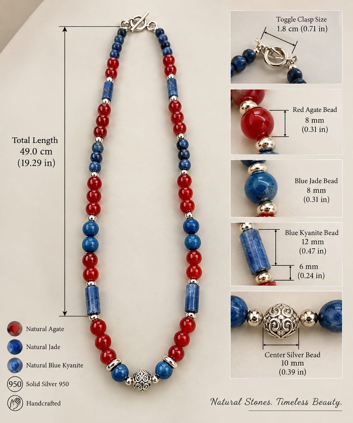 Agate, Jade & Blue Kyanite Necklace – 950 Silver