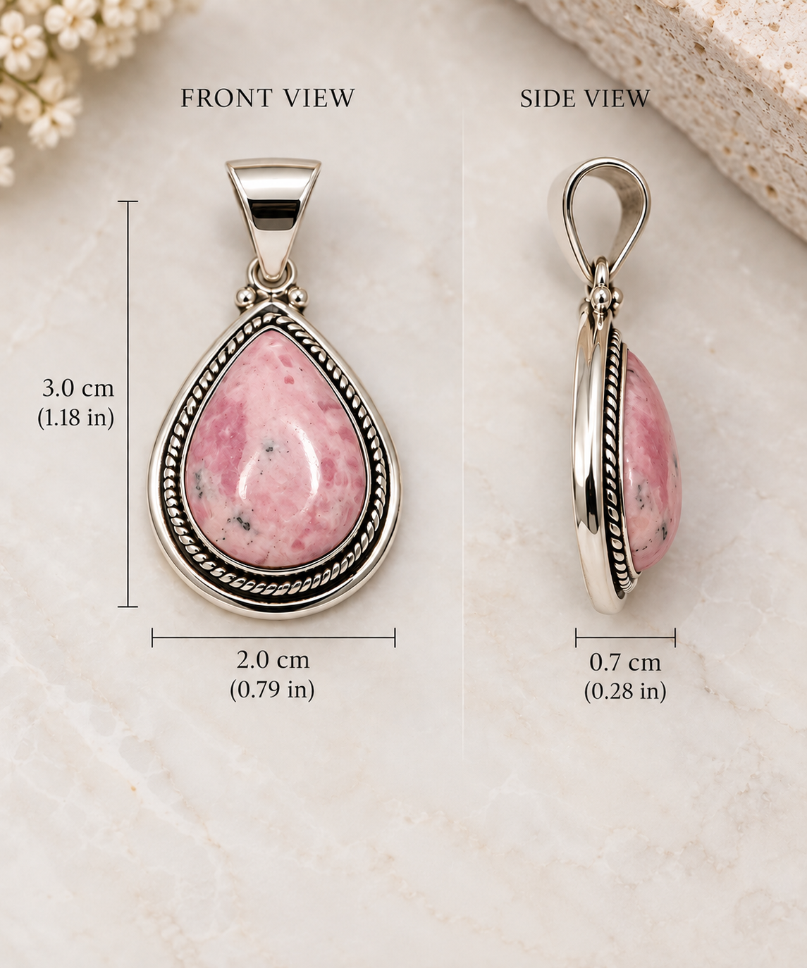 Rhodochrosite & 950 Silver Pendant