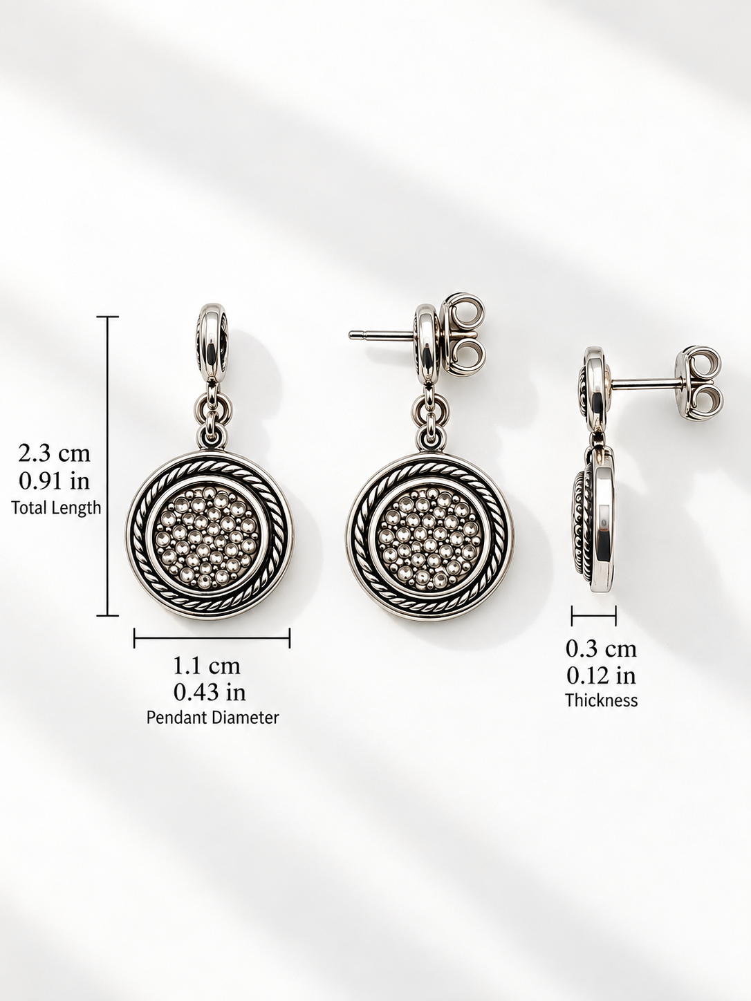 Silver 950 Circular Pendant & Earrings Set
