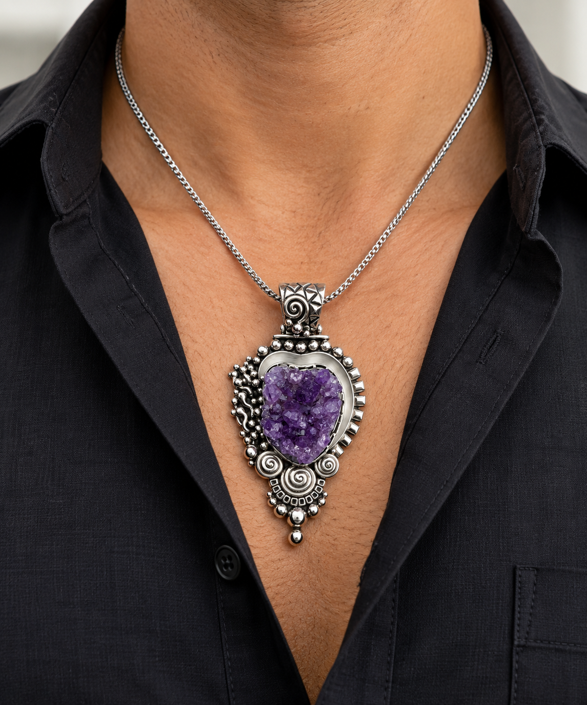 Amethyst & 950 Silver Statement Pendant