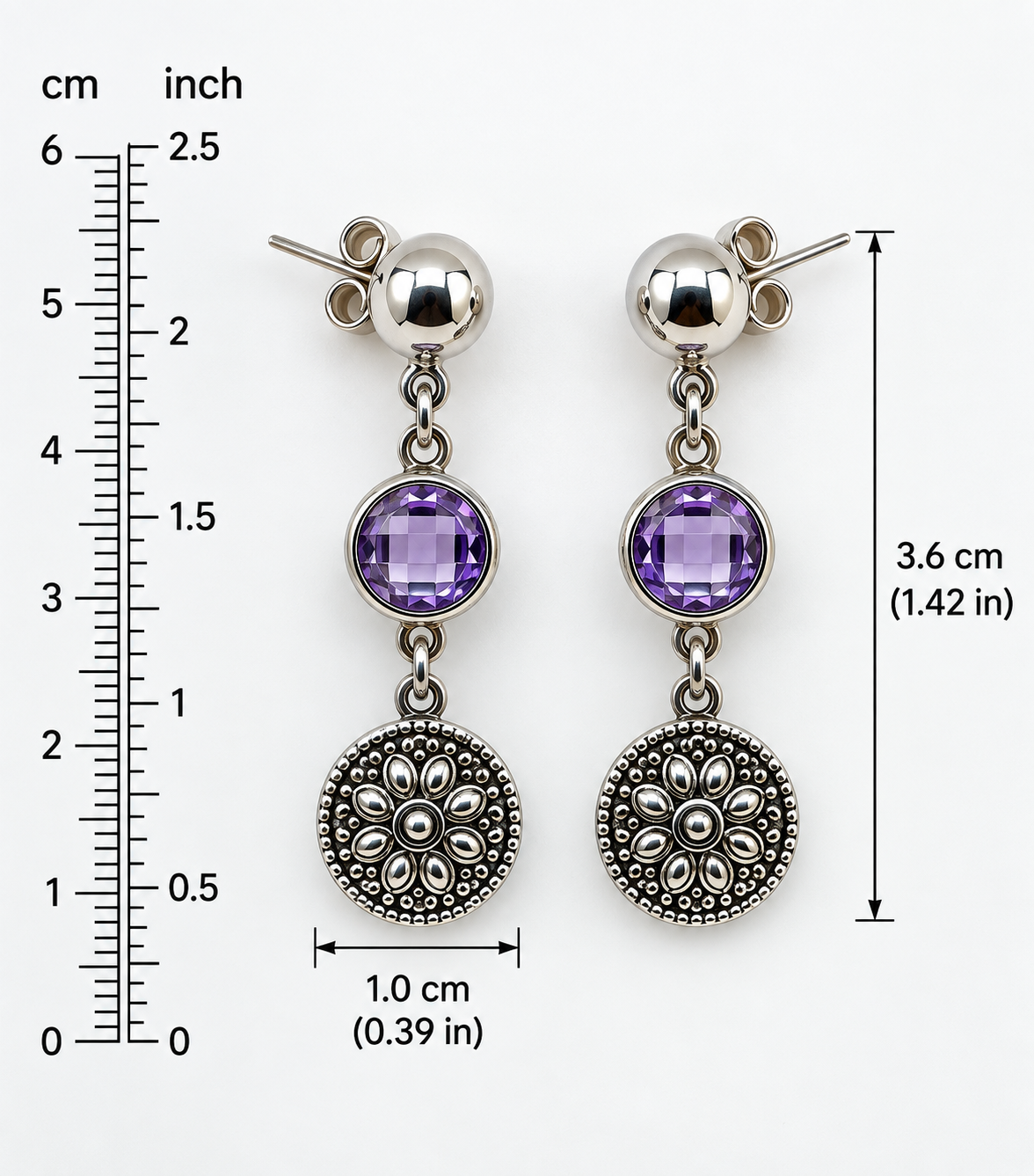 Purple Zircon Silver 950 Drop Earrings