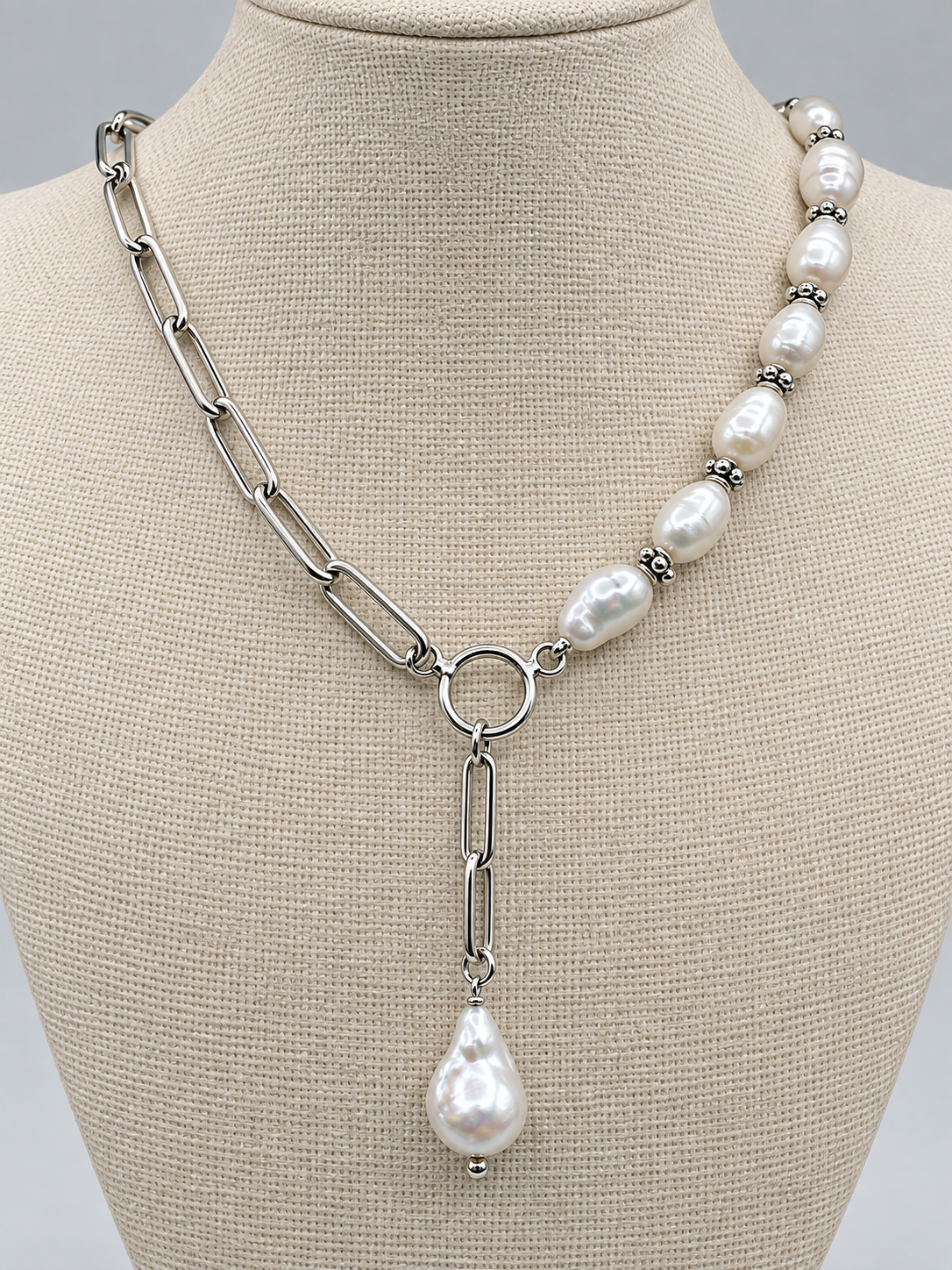 Natural Pearl & Silver 950 Statement Necklace