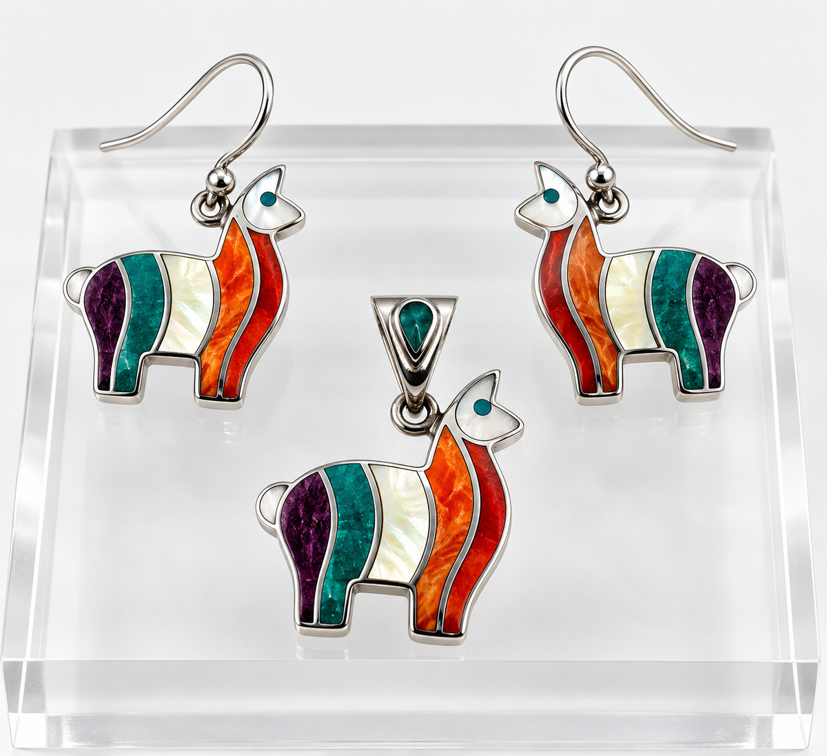 Peruvian Llama Jewelry Set – Silver 950 & Natural Gemstone Inlay