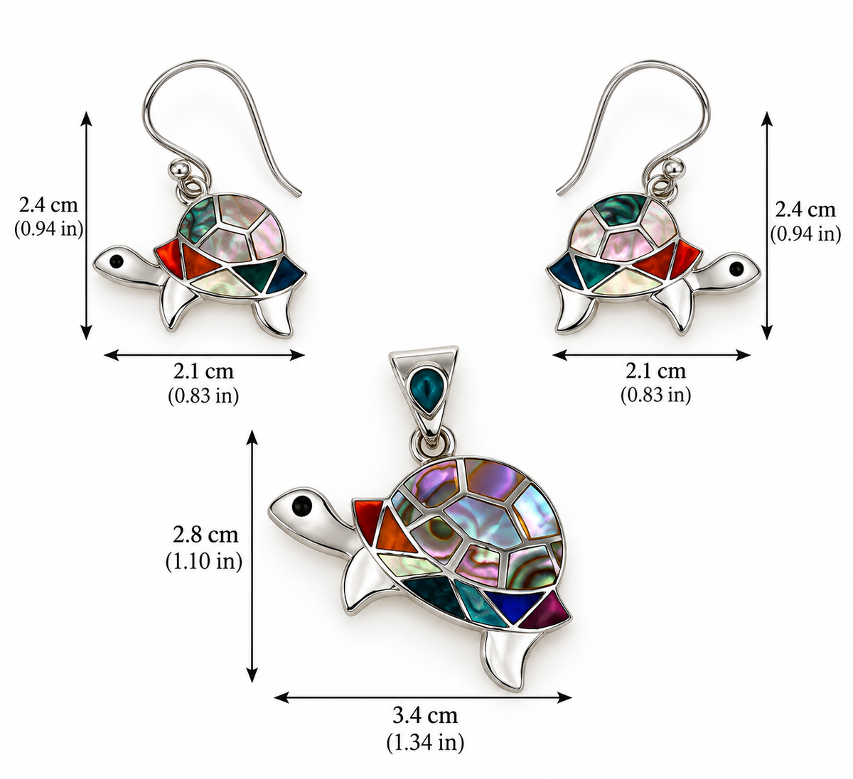 Mother of Pearl, Spondylus, Abalone & Chrysocolla Turtle Jewelry Set