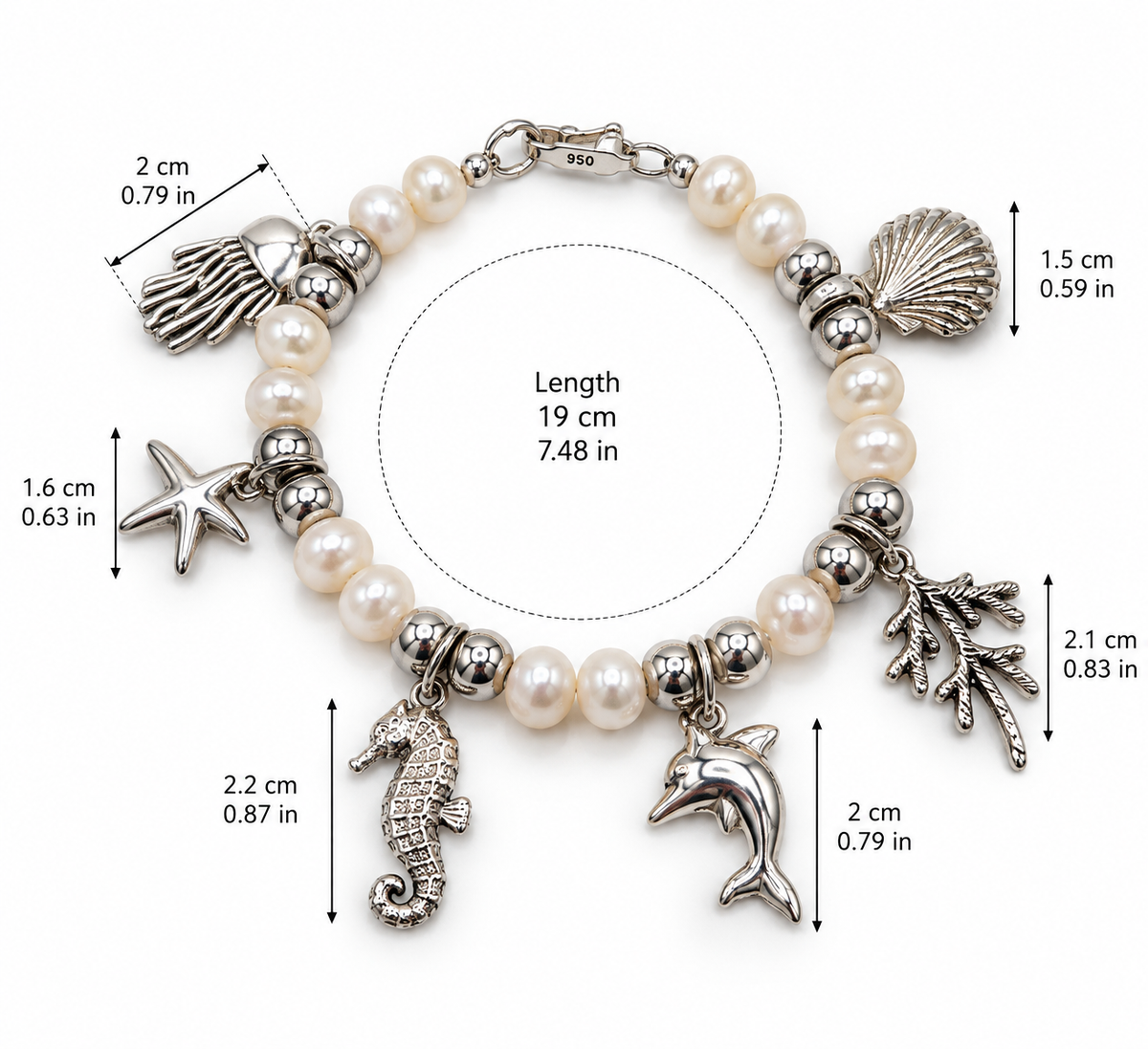 River Pearl & Silver 950 Ocean Charm Bracelet
