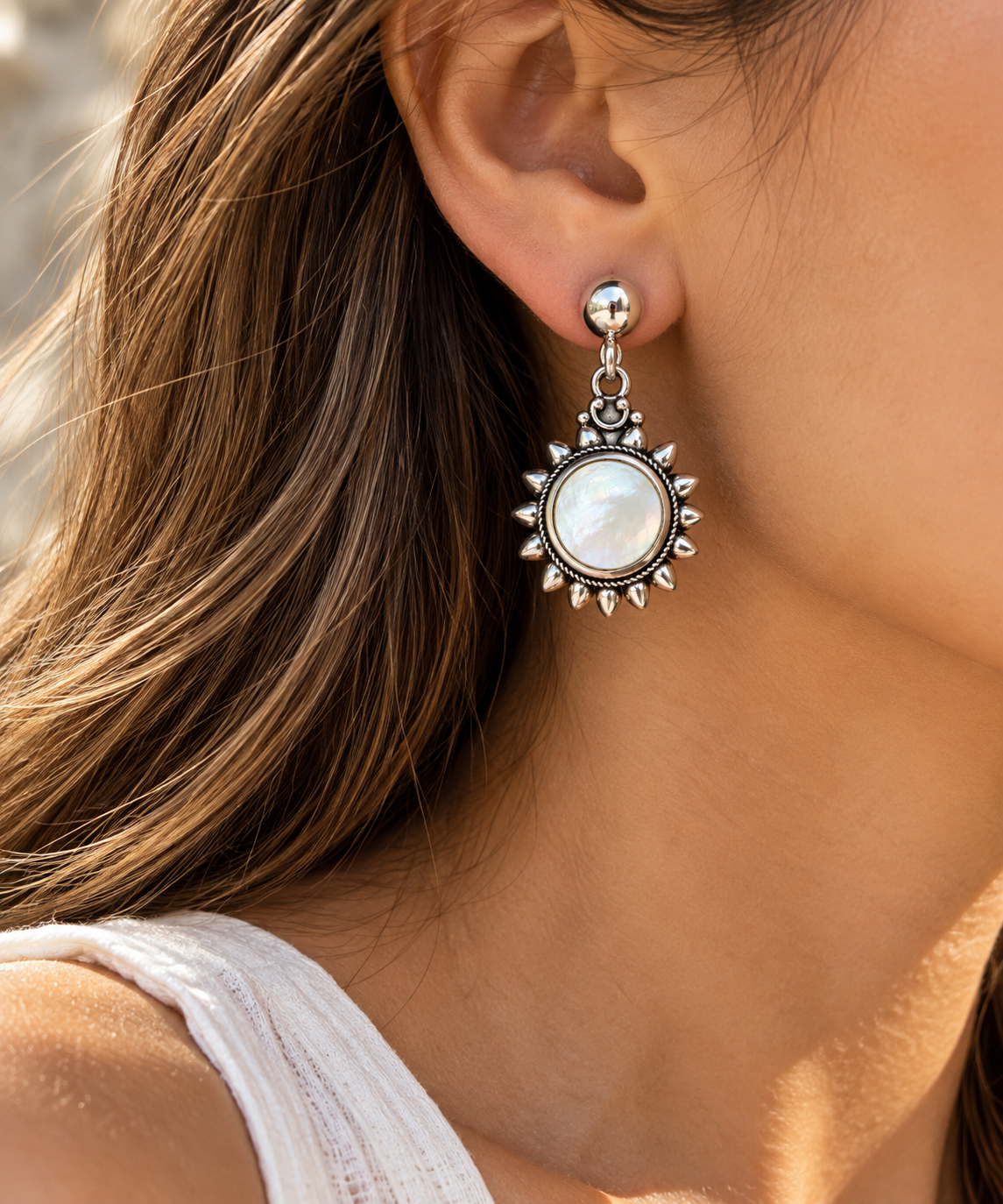 Mother of Pearl & Silver 950 Sunburst Earrings