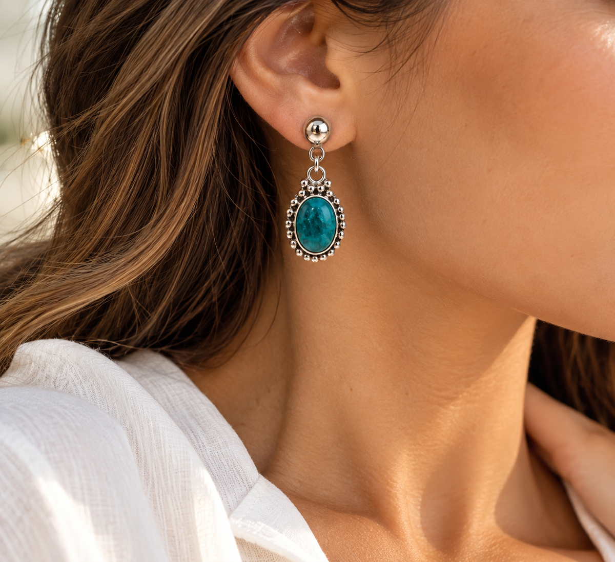 Peruvian Turquoise & 950 Silver Drop Earrings
