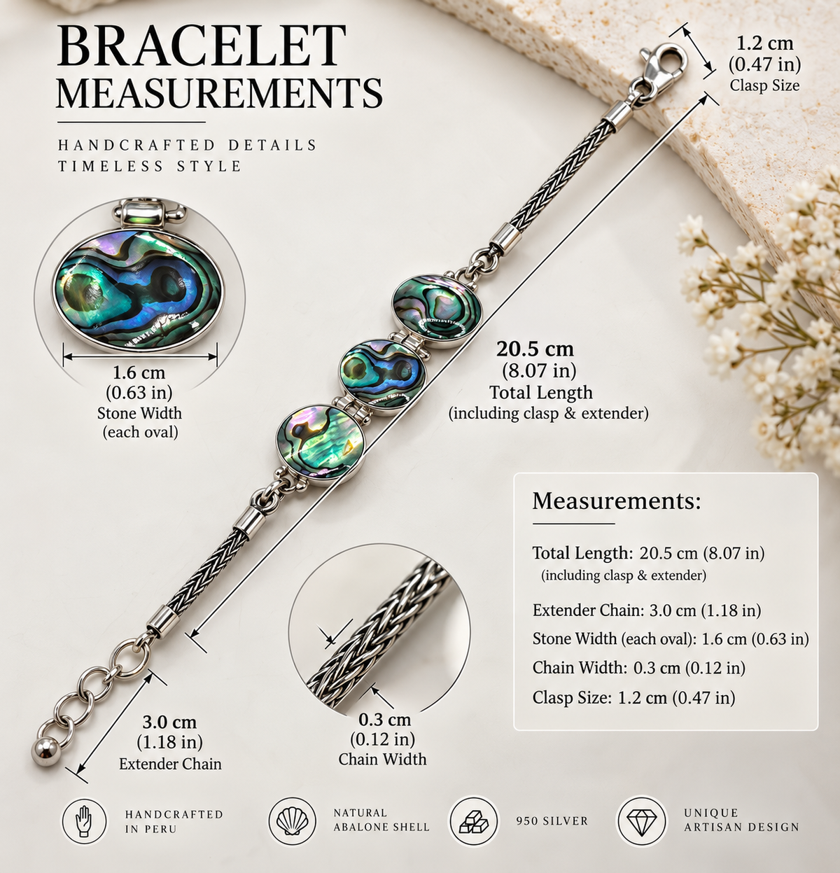 Abalone & Silver 950 Statement Bracelet