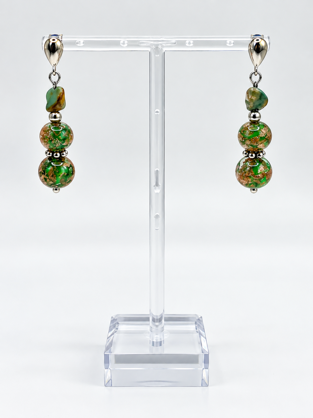 Italian Murano Glass & Silver 950 Drop Earrings