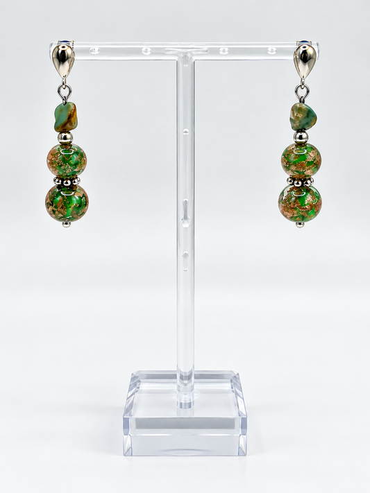 Italian Murano Glass & Silver 950 Drop Earrings