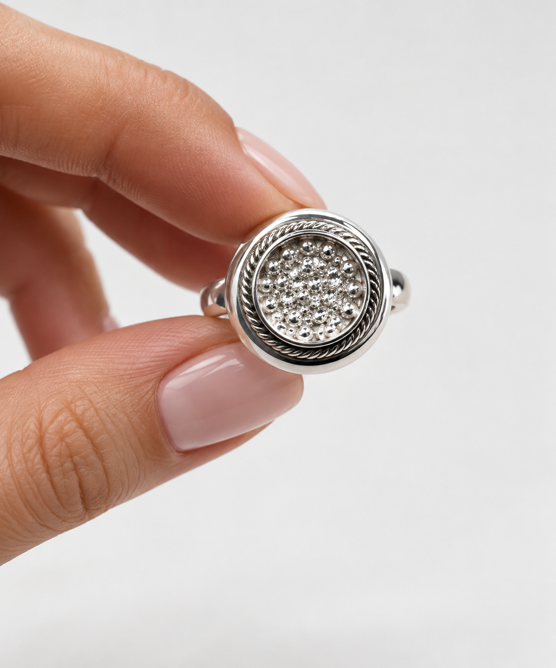 Silver 950 Beaded Statement Ring