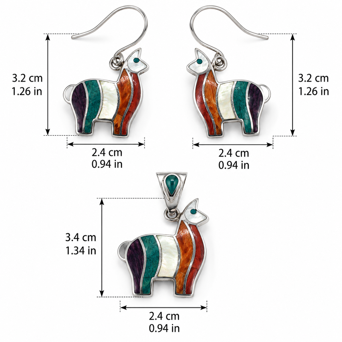 Peruvian Llama Jewelry Set – Silver 950 & Natural Gemstone Inlay