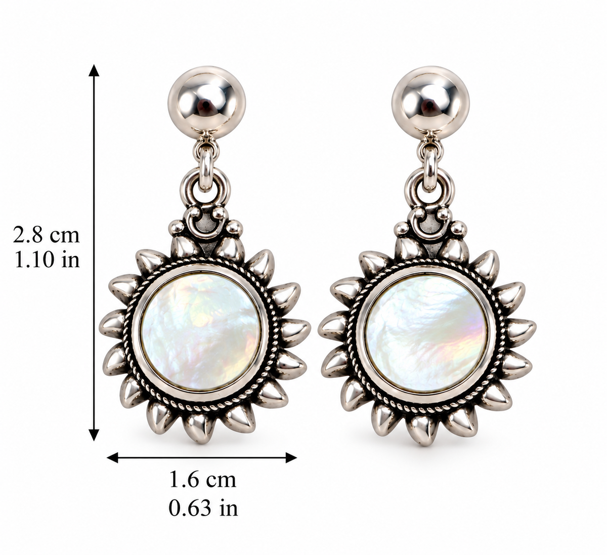 Mother of Pearl & Silver 950 Sunburst Earrings
