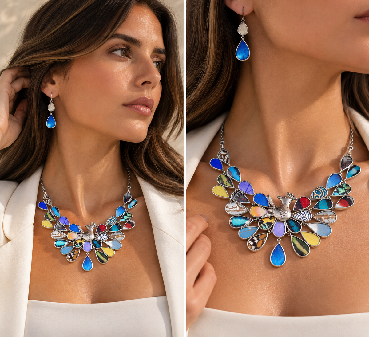 Butterfly Wings Peacock Masterpiece – Silver 950 Necklace & Earrings Set