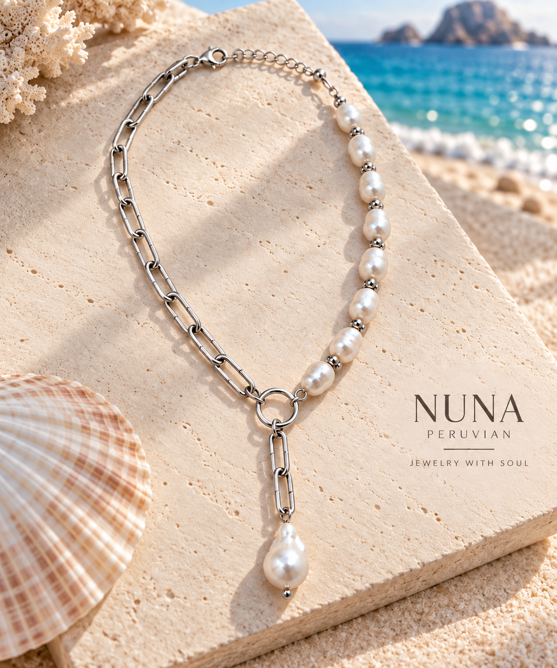 Natural Pearl & Silver 950 Statement Necklace