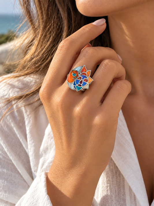Gemstone Inlay Silver 950 Ring