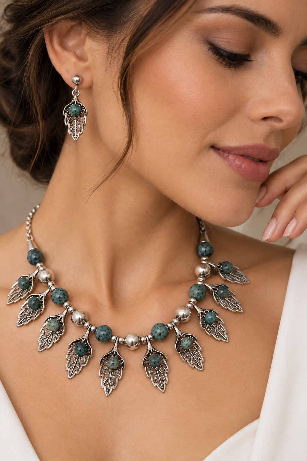 Sodalite & 950 Silver Leaf Statement Necklace