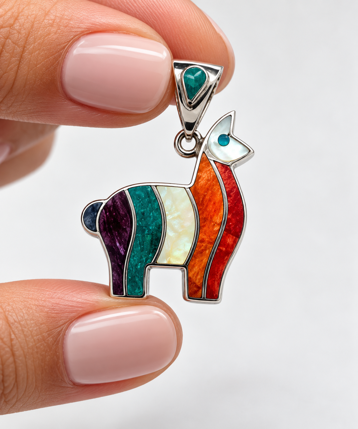 Peruvian Llama Jewelry Set – Silver 950 & Natural Gemstone Inlay