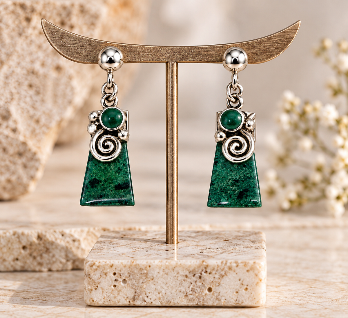 Chrysocolla & Silver 950 Drop Earrings