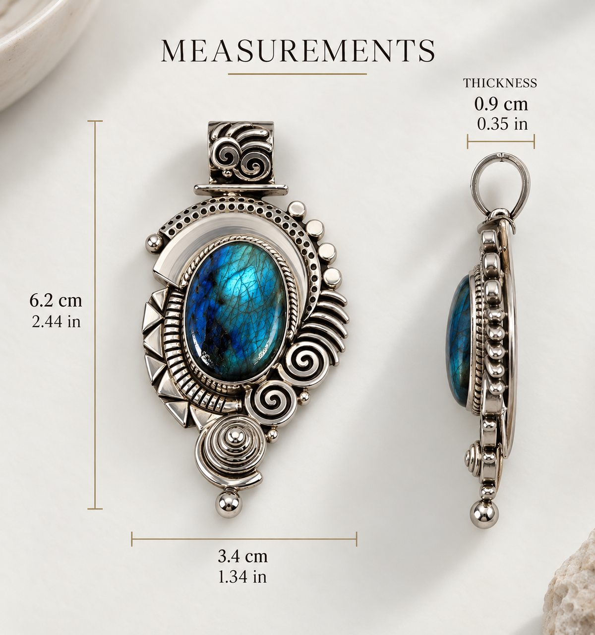 Blue Labradorite & Silver 950 Pendant