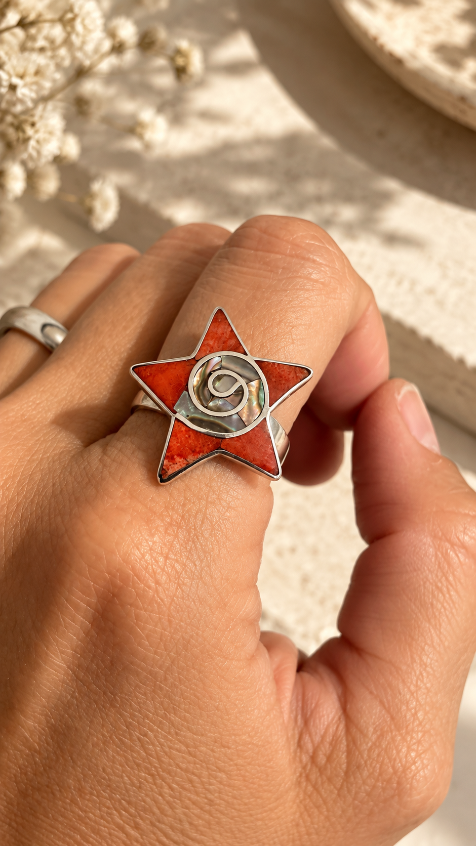 Abalone & Spondylus Star Ring – Silver 950