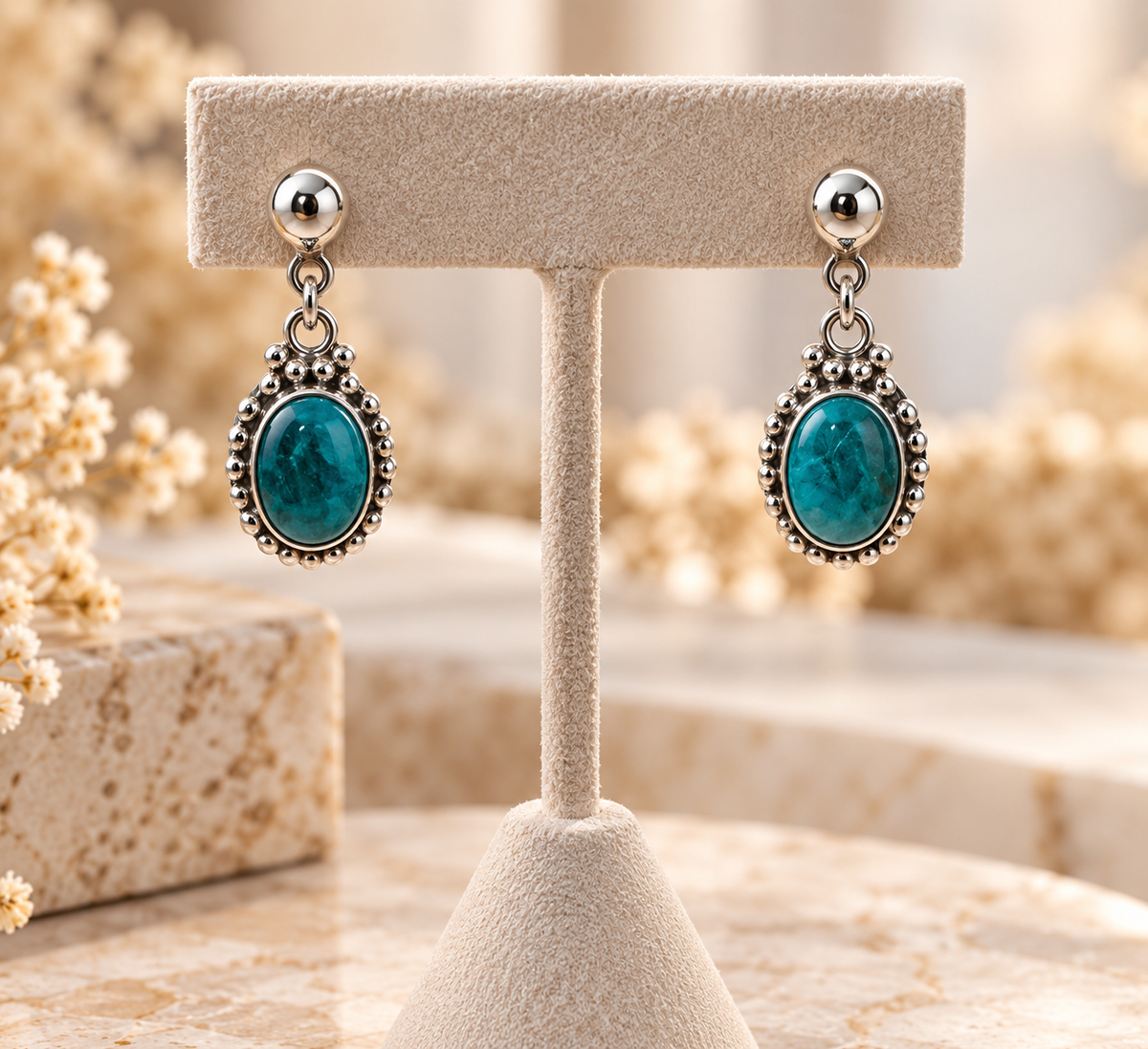 Peruvian Turquoise & 950 Silver Drop Earrings