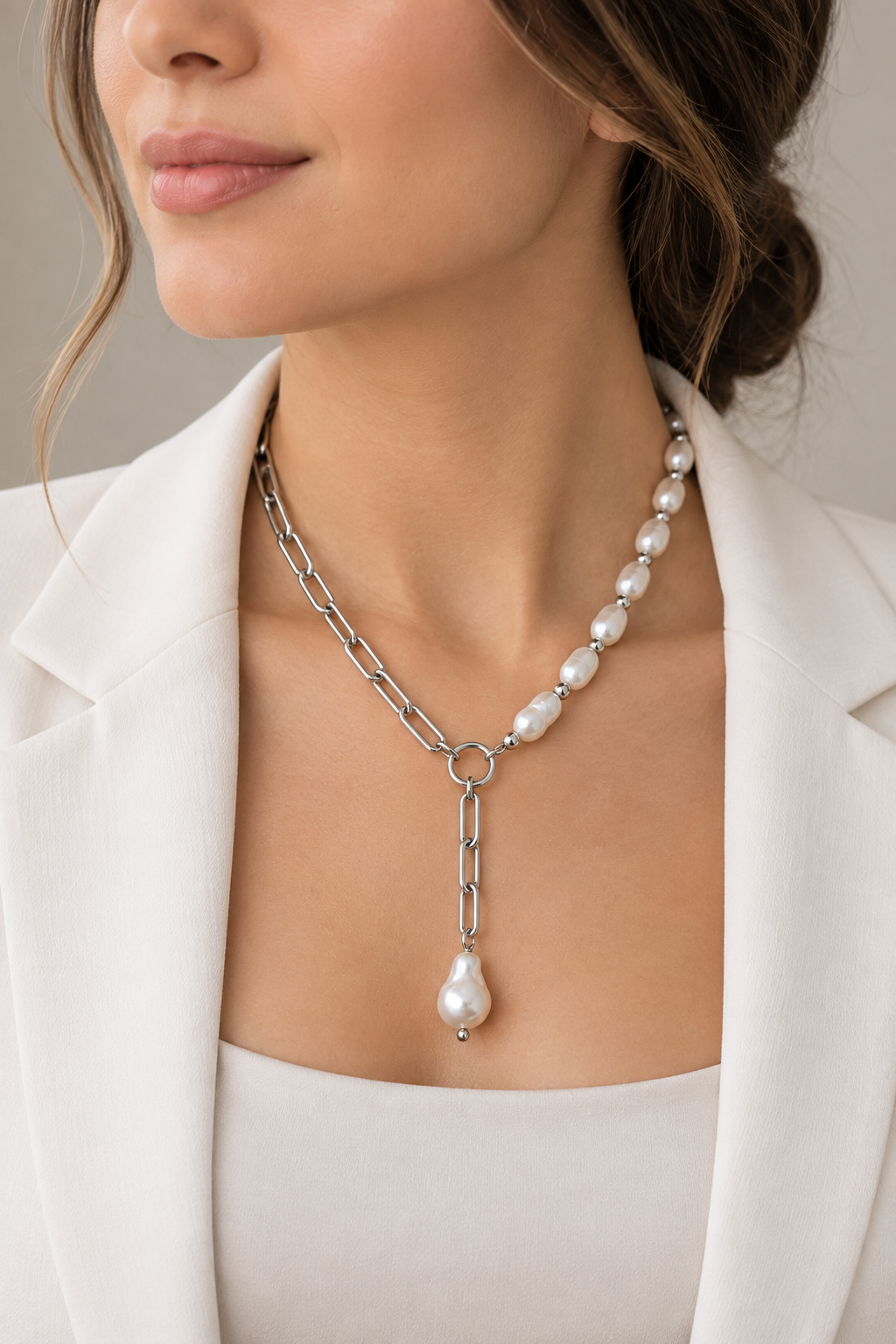 Natural Pearl & Silver 950 Statement Necklace
