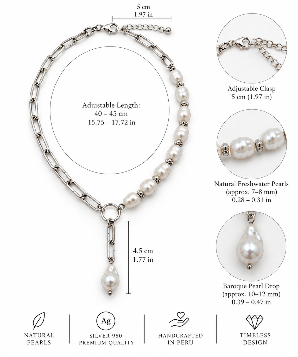Natural Pearl & Silver 950 Statement Necklace