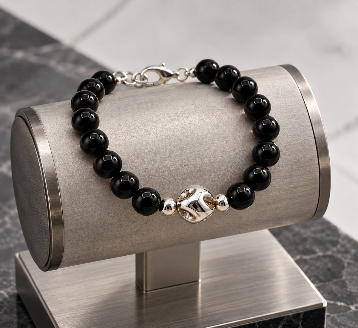 Black Onyx & 950 Silver Bracelet