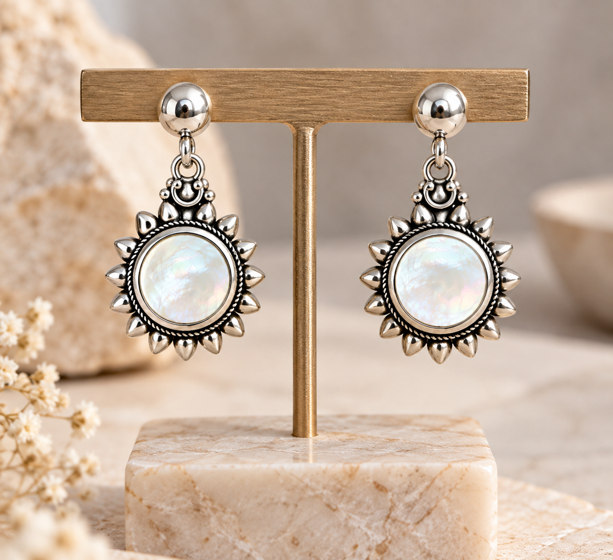 Mother of Pearl & Silver 950 Sunburst Earrings