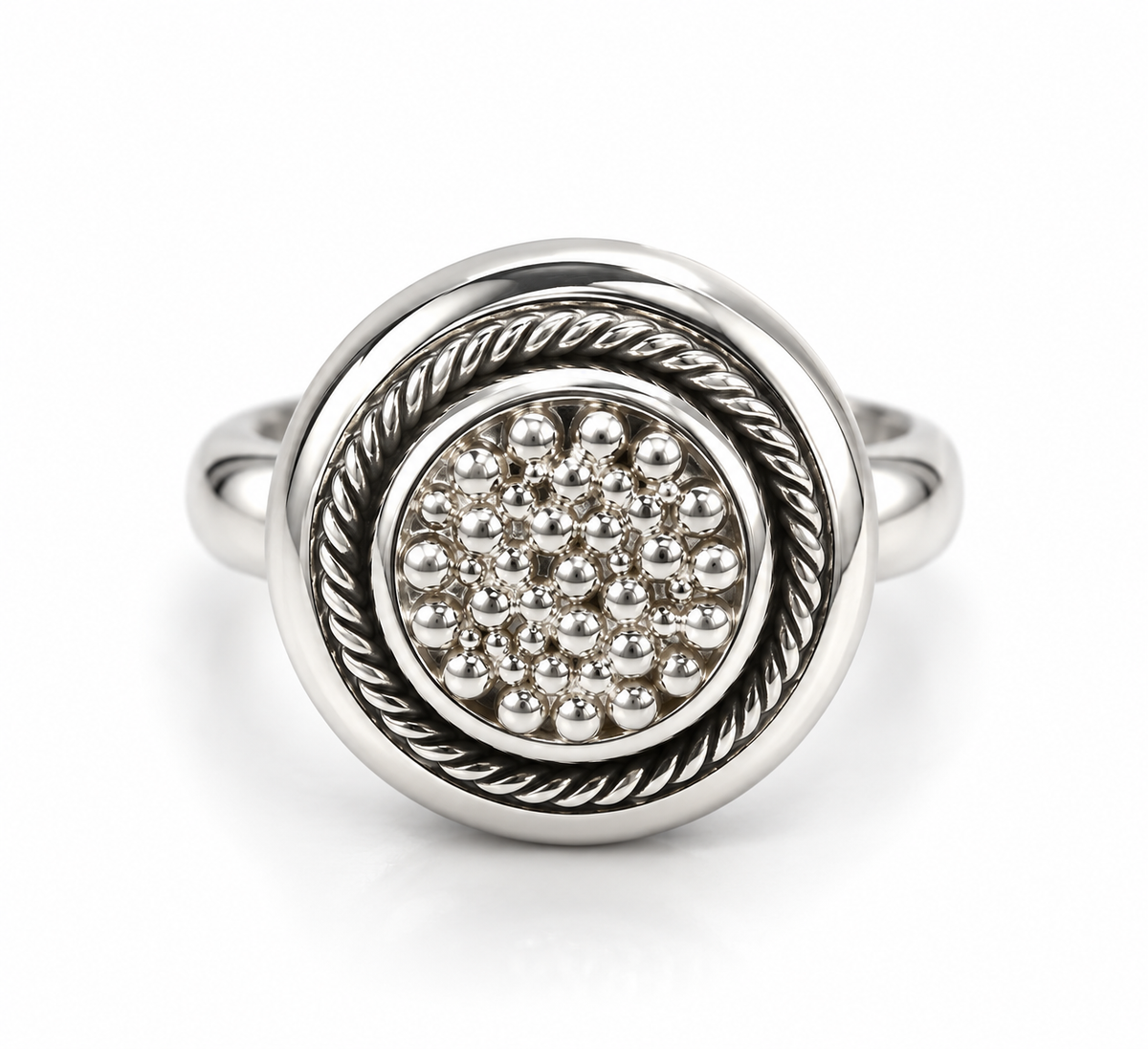 Silver 950 Beaded Statement Ring