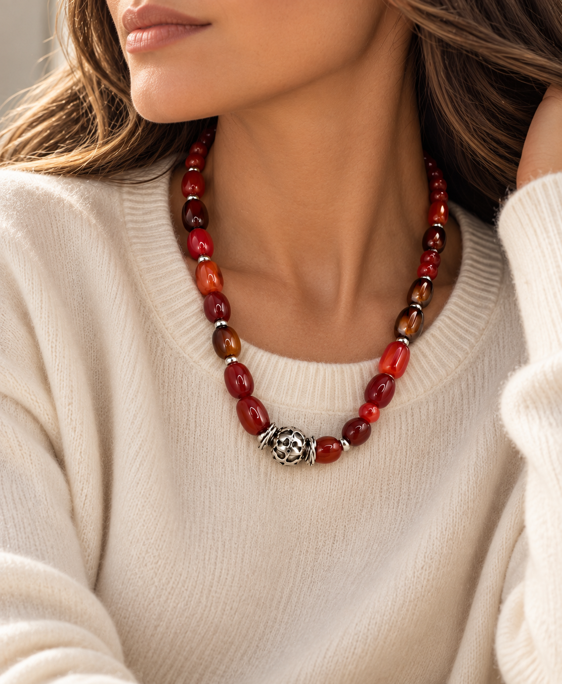 Natural Agate & Silver 950 Necklace