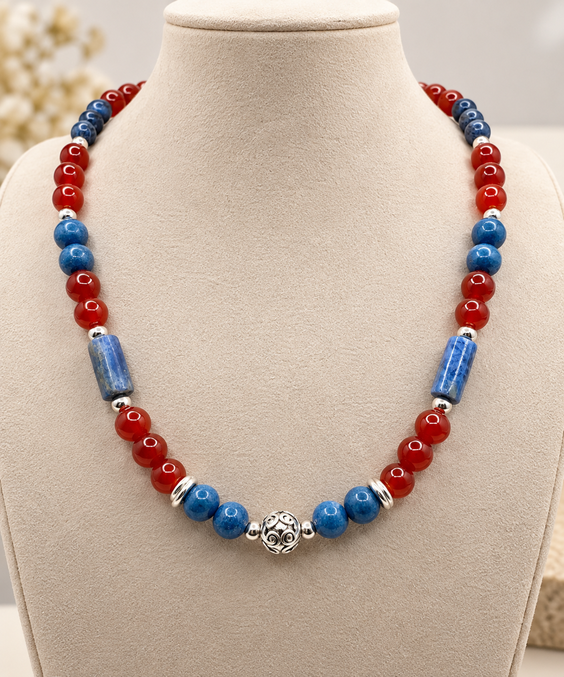 Agate, Jade & Blue Kyanite Necklace – 950 Silver