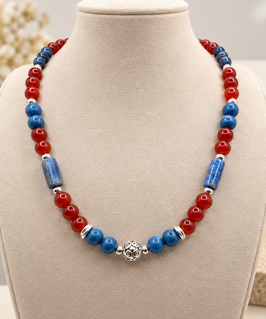 Agate, Jade & Blue Kyanite Necklace – 950 Silver