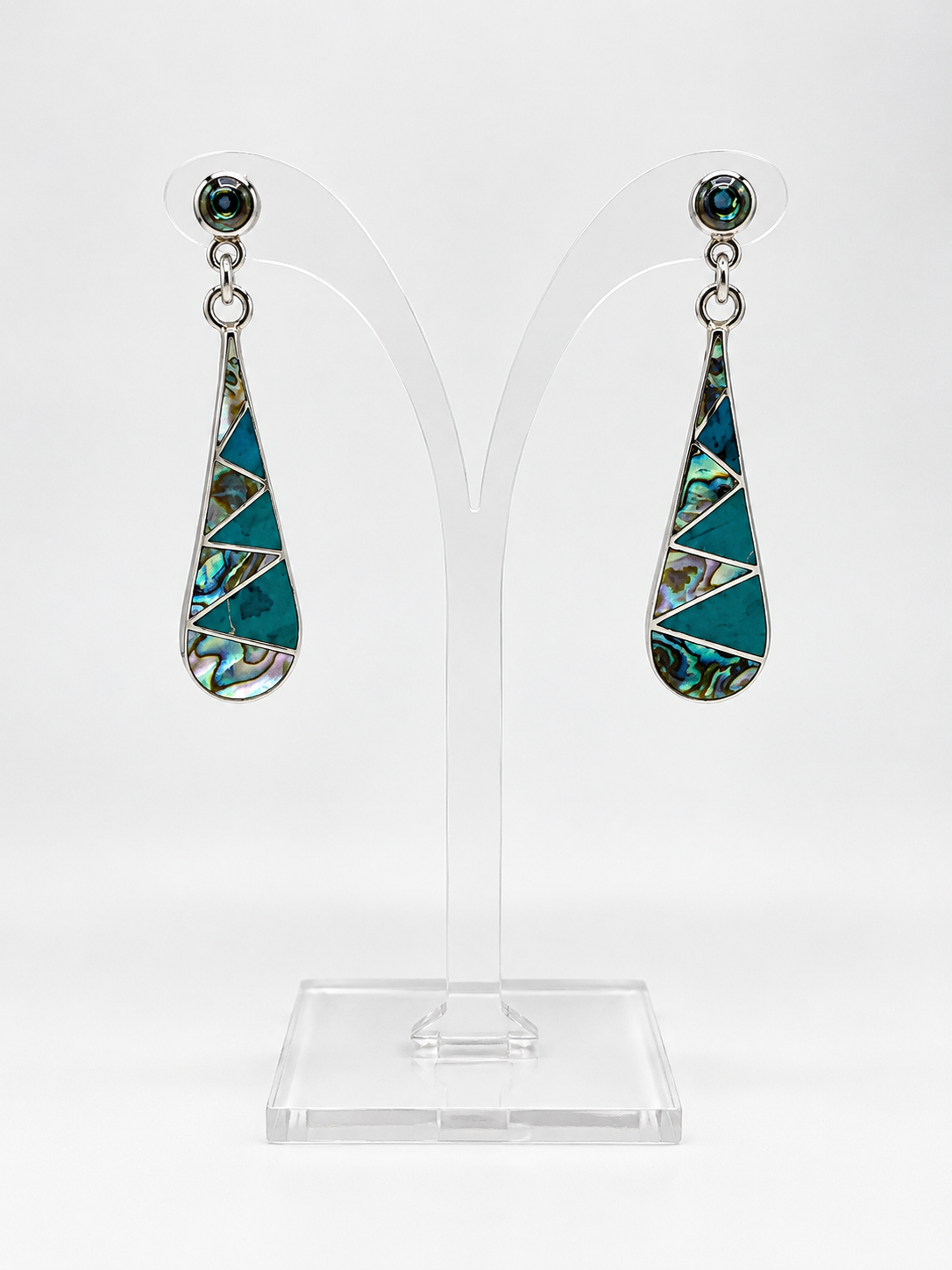 Abalone & Chrysocolla Silver 950 Drop Earrings